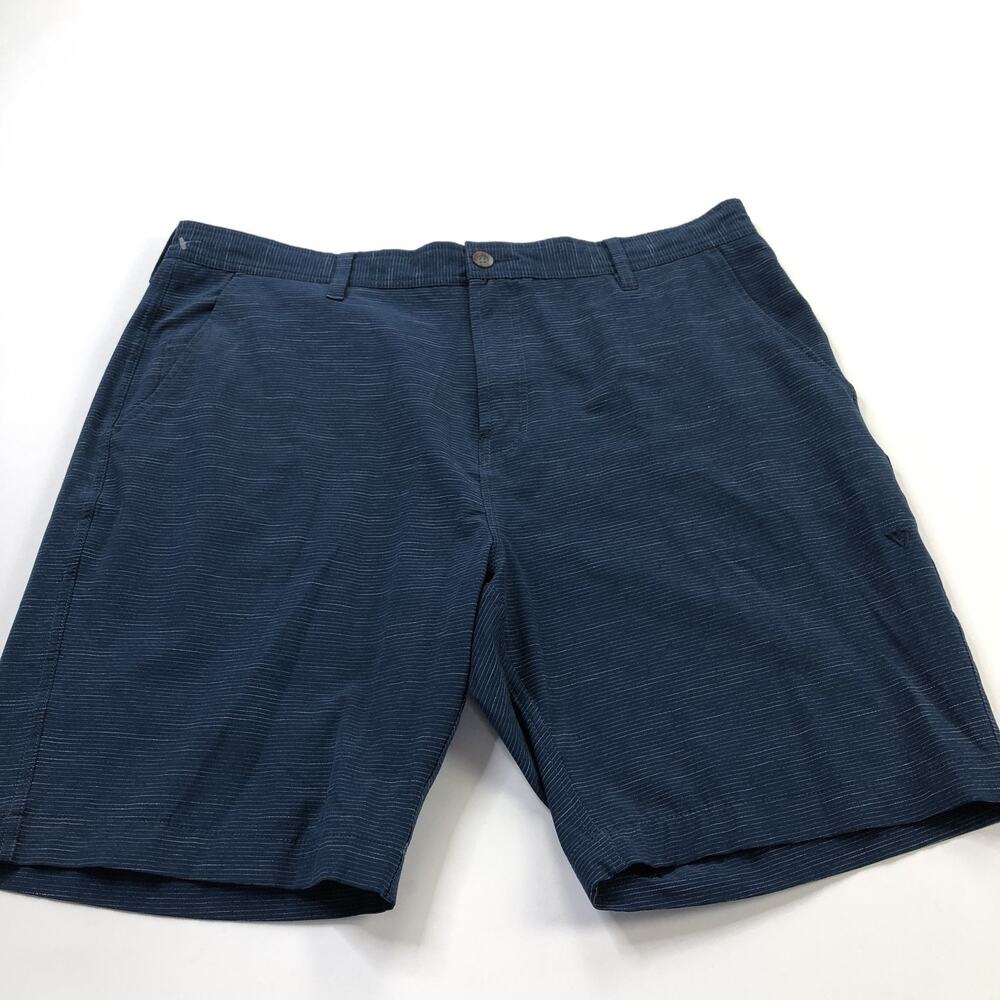 Vissla 38 (Fit 38In) Stretch Flat Front Pleated Chino 8.5" Shorts Blue Striped